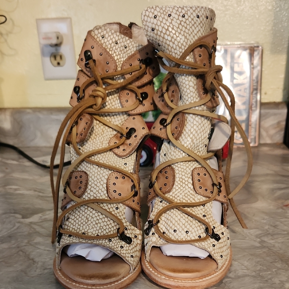 Freebird by Steven Tan and Cream Lace Up Boots